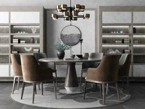 禅意圆形餐桌餐椅组合