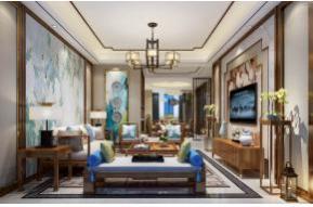 新中式客餐厅 挂画茶几 吊灯3D模型