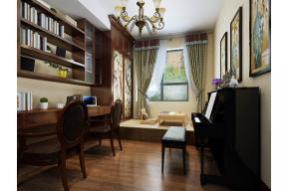 美式简约书房3D模型效果图