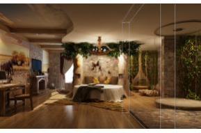 新中式酒店客房3D模型效果图